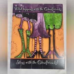 Ghoulfriends Wood Paintes Decor Halloween 3 Witches Wall Hanging